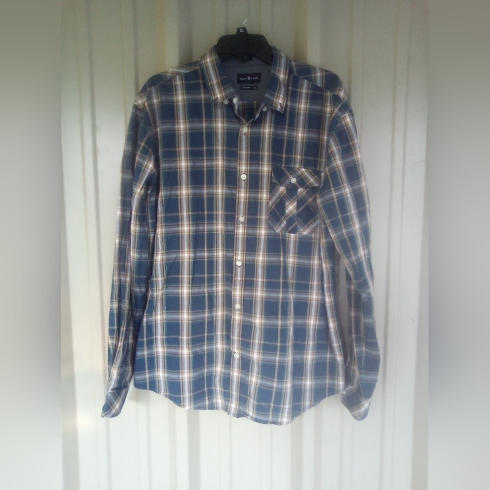 Men's Mark Echo Plaid Button up Dress Shirt Size XL Slim Fit